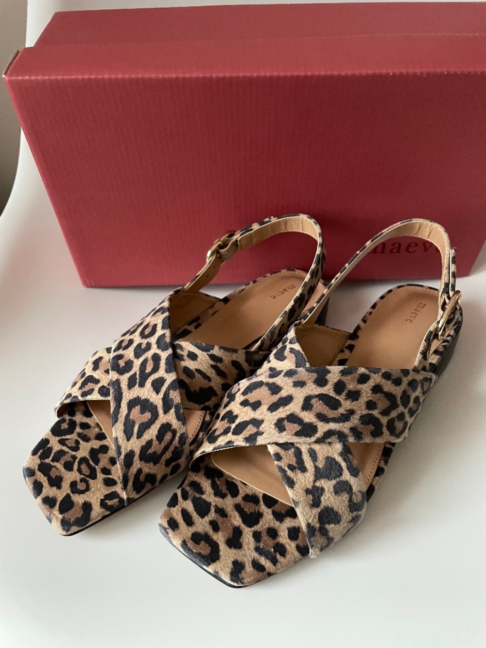 Anthropologie Maeve Crisscross Slingback Sandals Neutral Tan Cheetah Print 36